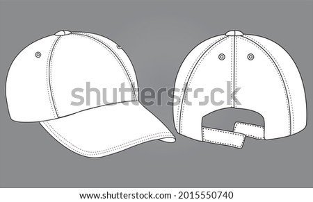 Baseball cap, front, back and side view. Vector illustration. Cap Template Vector