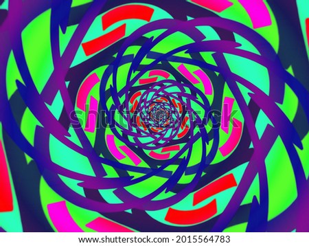A hand drawing pattern made of green pink red and blue ribbons