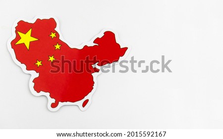 China flag is depicted on a map of China in a white background.Copy space. Political or geographic elements.