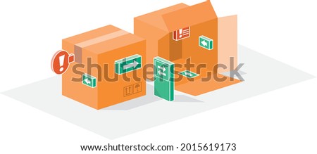 Small town of boxes. Urban packaging made with boxes and signs. Vector illustration of roads, highways and signs in the middle of the city of boxes.