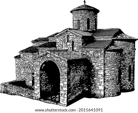 Vector black and white image of the building of the Christian Orthodox Church