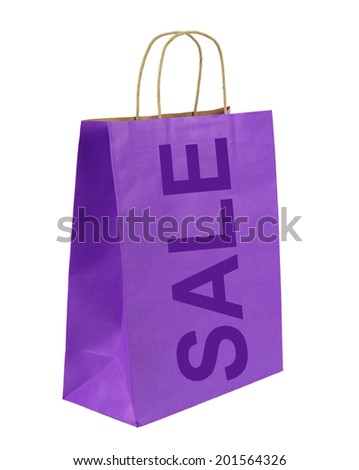 Shopping bag with SALE text , isolated on white background.