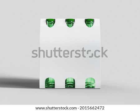 Blank six beer bottles on Clear paper packaging for alcohol carry mockup. oktoberfest concept. Royalty-Free Stock Photo #2015662472