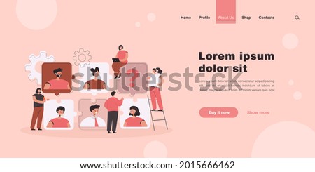 Tiny HR specialist looking for recruits for job flat vector illustration. Cartoon business employers choosing talents. Personnel change, employment agency and communication concept Royalty-Free Stock Photo #2015666462