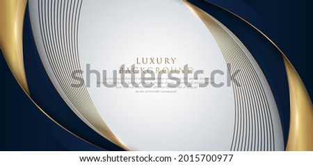 Abstract template dark blue curve shape. Premium luxury background with curve shape and gold lighting lines on background white. Luxury and elegant design. Suit for poster, cover, presentation.
