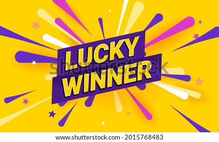 Lucky winner celebration illustration. Rich violet background with text you won and fireworks and stars on the background. Template banner for website, mailing or print. Royalty-Free Stock Photo #2015768483