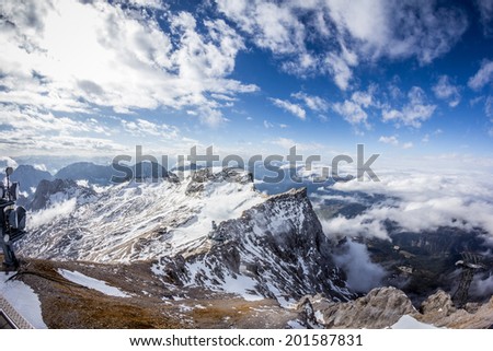 Climbing Zugspitze mountain in German Alps