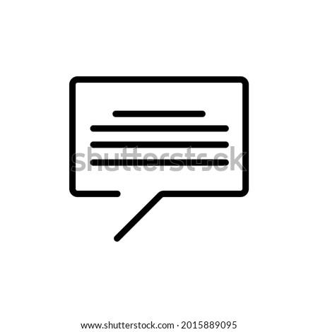 speech bubble thin, line icon on white background; message bubble icon on white background.