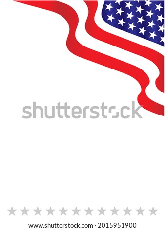 USA flag symbols wavy corner border frame with empty space for text.
