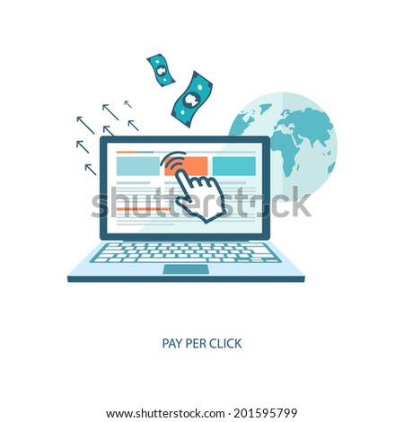 Pay per click flat illustration with laptop and pointer. eps8 Royalty-Free Stock Photo #201595799