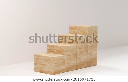 Natural wood  stairs podiums in white interior with studio light, shadow. Showcase for products, 3D rendering