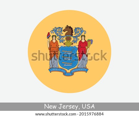 New Jersey Round Circle Flag. NJ USA State Circular Button Banner Icon. New Jersey United States of America State Flag. The Garden State EPS Vector