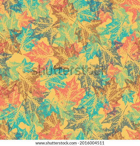 autumn seamless pattern with maple leaves in a chaotic pattern, background pattern with multicolored maple leaves, prints for printing on fabric, wallpaper, banners