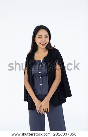 Attractive business Asian woman in home office. portrait of smiling business asian woman on white
