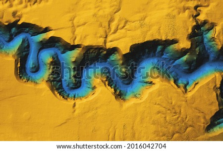 Model of a canyon elevation. GIS product made after processing aerial pictures taken from a drone. It shows gorge with steep rock walls Royalty-Free Stock Photo #2016042704