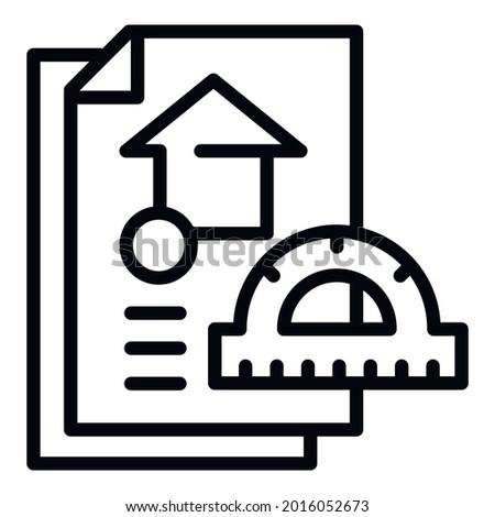 Architect protractor house project icon. Outline architect protractor house project vector icon for web design isolated on white background