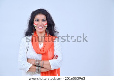 Indian female in Tradional white salwar kameez on the occasion of Independence day India in portrait shots Royalty-Free Stock Photo #2016053963