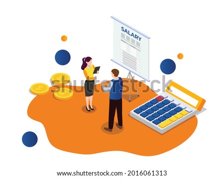 Employer and employee salary negotiation isometric 3d vector concept for banner, website, illustration, landing page, flyer, etc. Royalty-Free Stock Photo #2016061313