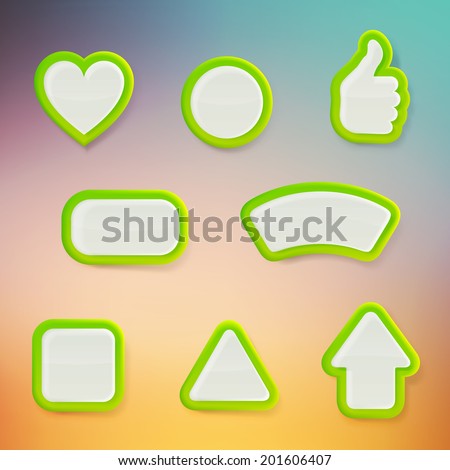 Set of eight differently shaped green glossy vector buttons, color layer is separate and easy to edit Royalty-Free Stock Photo #201606407