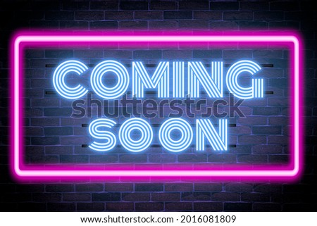 Coming Soon Neon sign banner.