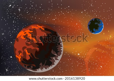 Planets and stars in the solar system.Colored vector illustration with planets and stars.