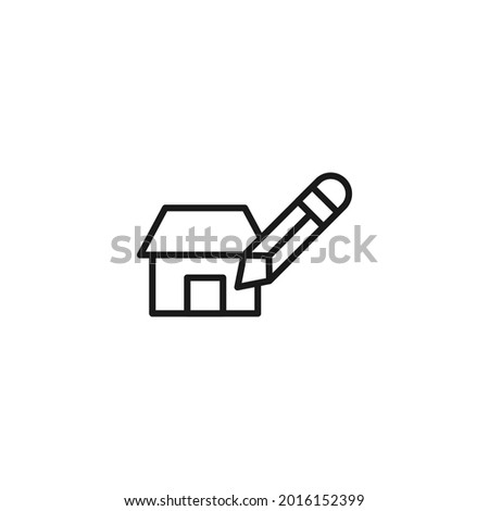 Profession and occupation concept. Architector and construction worker. Line icon of house and pencil 
