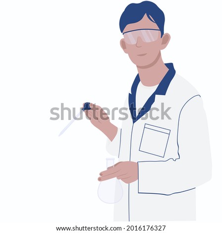 Medic chemist vector stock illustration. a laboratory assistant in a white coat with a test tube in his hands. Makes an analysis of the study. Medical Research Laboratory. Isolated on a white 