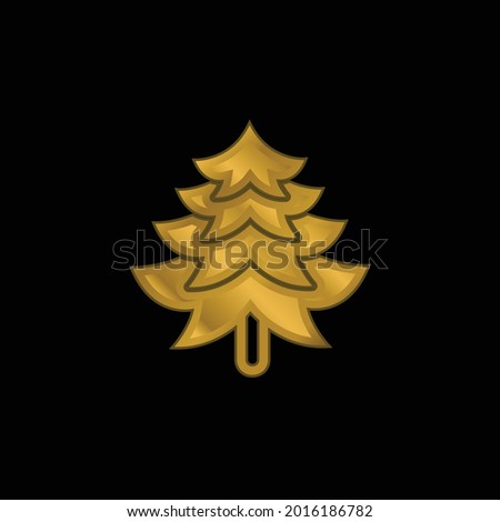 Big Pine Tree Shape gold plated metalic icon or logo vector