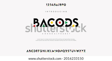Modern abstract digital alphabet font. Minimal technology typography, Creative urban sport fashion futuristic font and with numbers. vector illustration Royalty-Free Stock Photo #2016233150