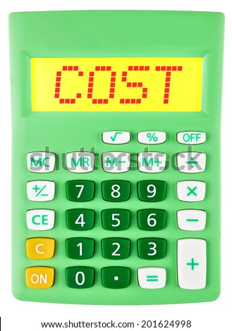 Calculator with COST on display on white background