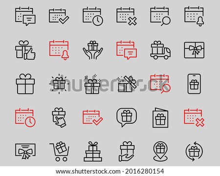 Gifts Linear Icons Set contains Gift Box, Gift Buying, Gift Delivery, Geolocation mobile application, Gift notification, SMS. Editable Barcode, Vectar Icons