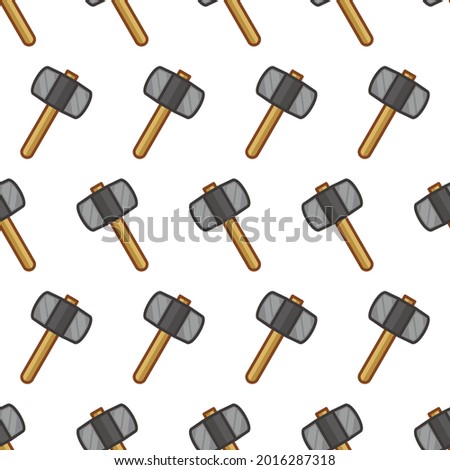 Simple seamless pattern of big hammer colored cartoon style illustration background template vector