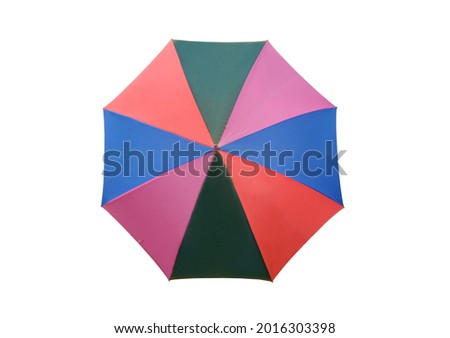 Top view, Single rainbow umbrella isolated on white background for stock photo or design, invesment, business, summer concept Royalty-Free Stock Photo #2016303398