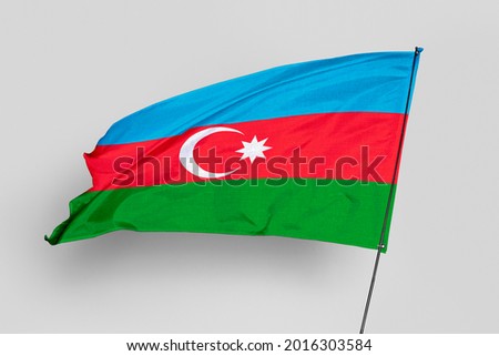 Azerbaijan flag isolated on white background. National symbol of Azerbaijan. Close up waving flag with clipping path.