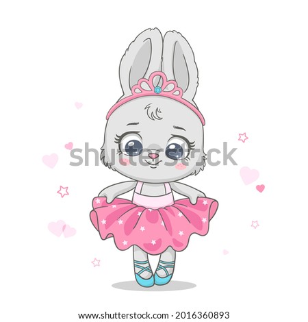 Vector illustration of a cute baby  bunny ballerina in pink tutu. 