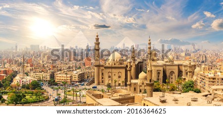 Mosque-Madrasa of Sultan Hassan, beautiful panorama of Cairo landmarks, Egypt Royalty-Free Stock Photo #2016364625