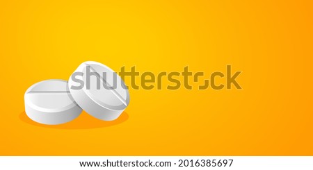 White pills on yellow background, 3d realistic style pill medicine vector Illustration on yellow orange banner background