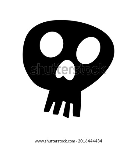 Vector halloween skull clipart, icon isolated on white background. Funny, cute illustration for seasonal design, textile, decoration kids playroom or greeting card. Hand drawn prints.