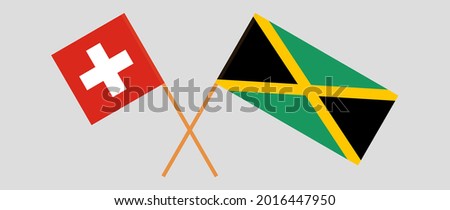 Crossed flags of Switzerland and Jamaica. Official colors. Correct proportion