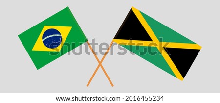 Crossed flags of Brazil and Jamaica. Official colors. Correct proportion