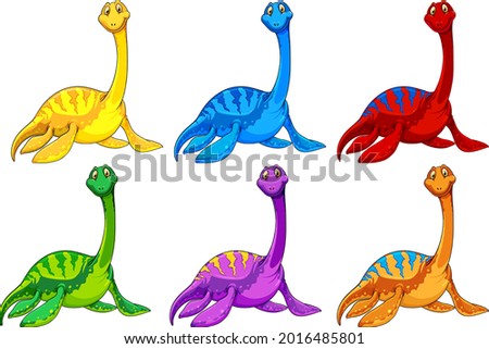 Set pliosaurus dinosaur cartoon character illustration Royalty-Free Stock Photo #2016485801