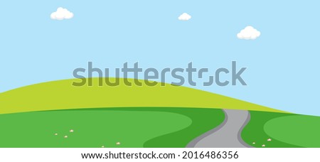Empty park landscape scene with long road illustration
