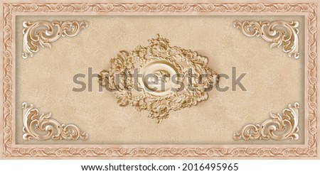 Yellow ceiling with stone patterns and a rosette