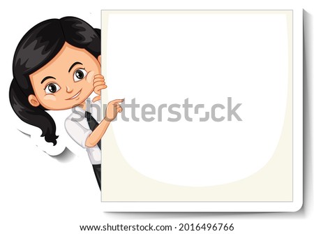 A sticker template with a student girl holding empty board illustration
