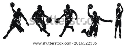 Basketball player silhouette set, vector illustration,vector basketball players in silhouettes  Royalty-Free Stock Photo #2016522335