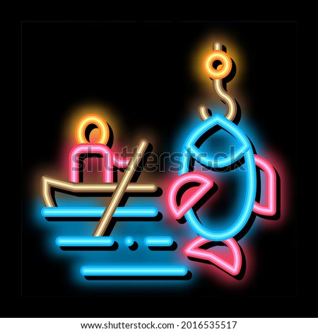 Boat Fishing Canoeing neon light sign vector. Glowing bright icon sign. transparent symbol illustration