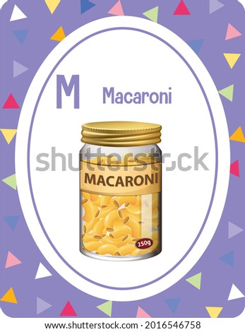 Alphabet flashcard with letter M for Macaroni illustration