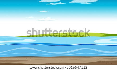 Blank sky at daytime scene with blank flood landscape illustration