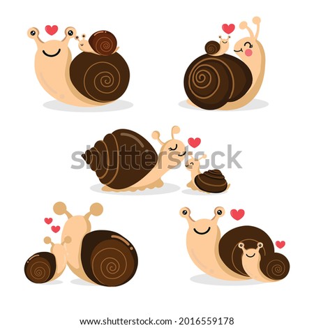 Mom and baby snail cartoon.