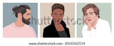 Set of vector portraits of men of different gender and age. Diversity. flat illustration. Avatar for a social network.  Royalty-Free Stock Photo #2016562514